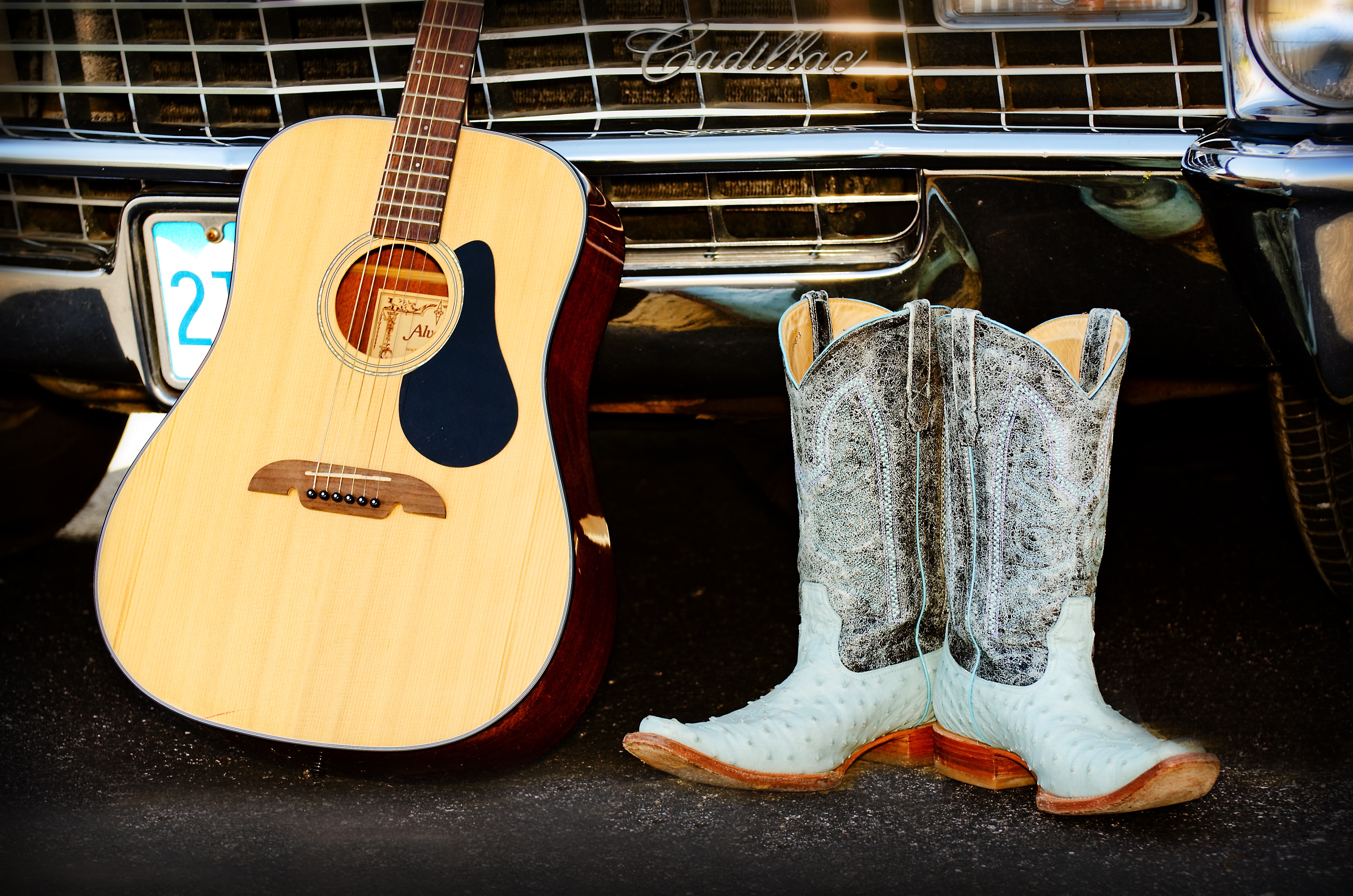 Guitar, Cowboy Boots, Cadillac, music, musical instrument