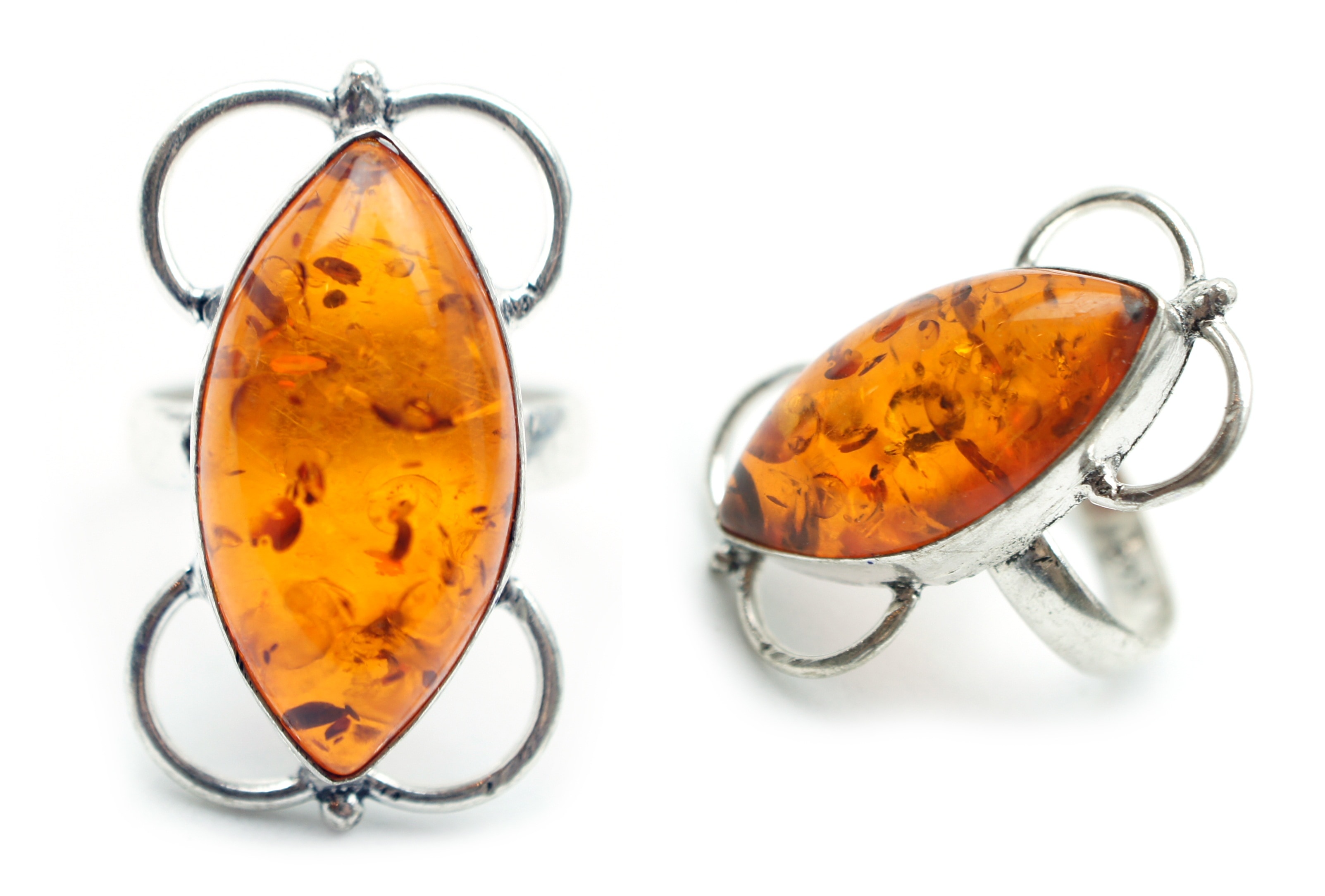 orange cabochon oval silver rings