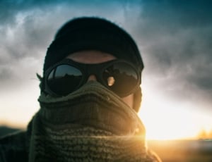 men's black beanie black sunglasses and gray scarf outfit thumbnail