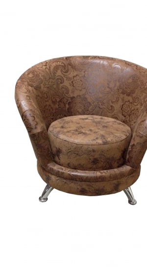 brown and black floral print leather armchair thumbnail