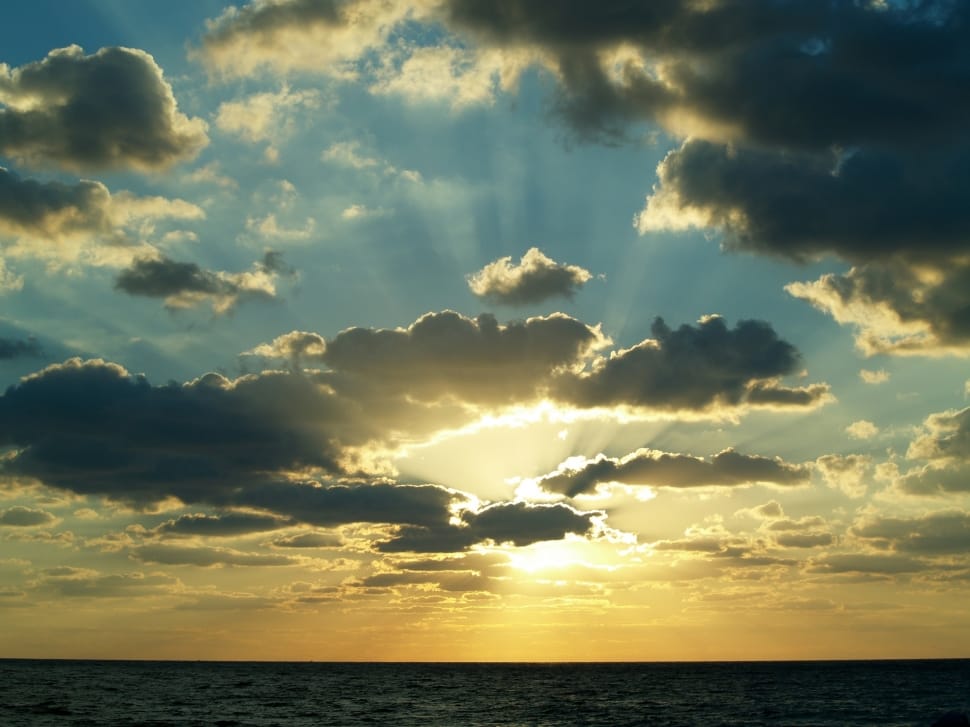 Beach, Sun, Sunrise, Rays, Ocean, Clouds, cloud - sky, horizon over water preview