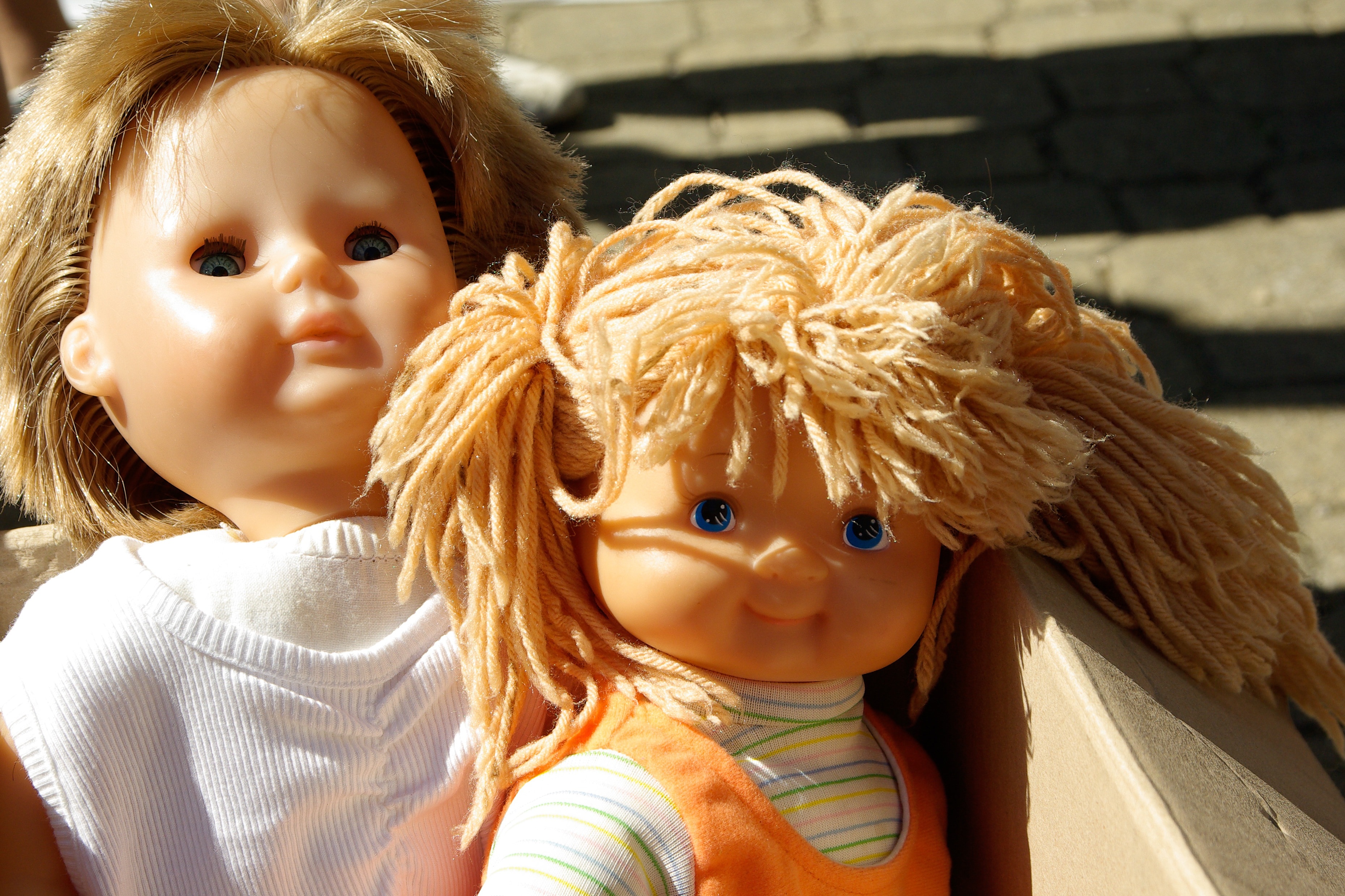 two toddler dolls in a box