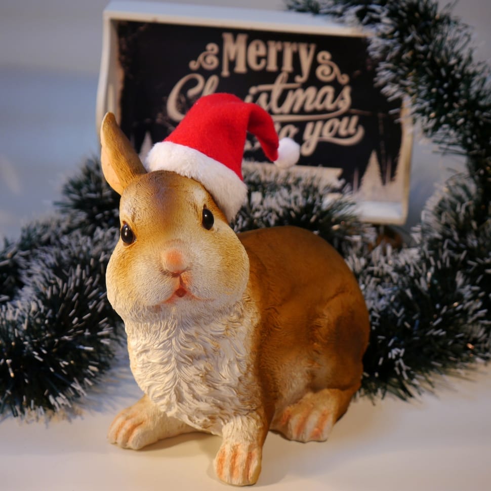 rabbit wearing santa hat figurine preview