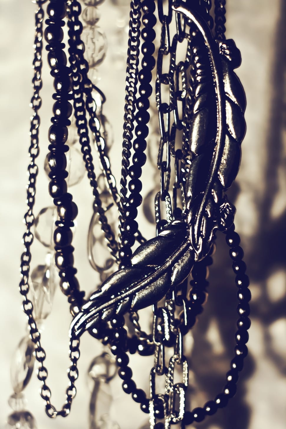 black beaded and silver chained necklace preview