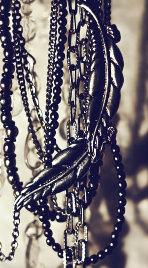 black beaded and silver chained necklace thumbnail