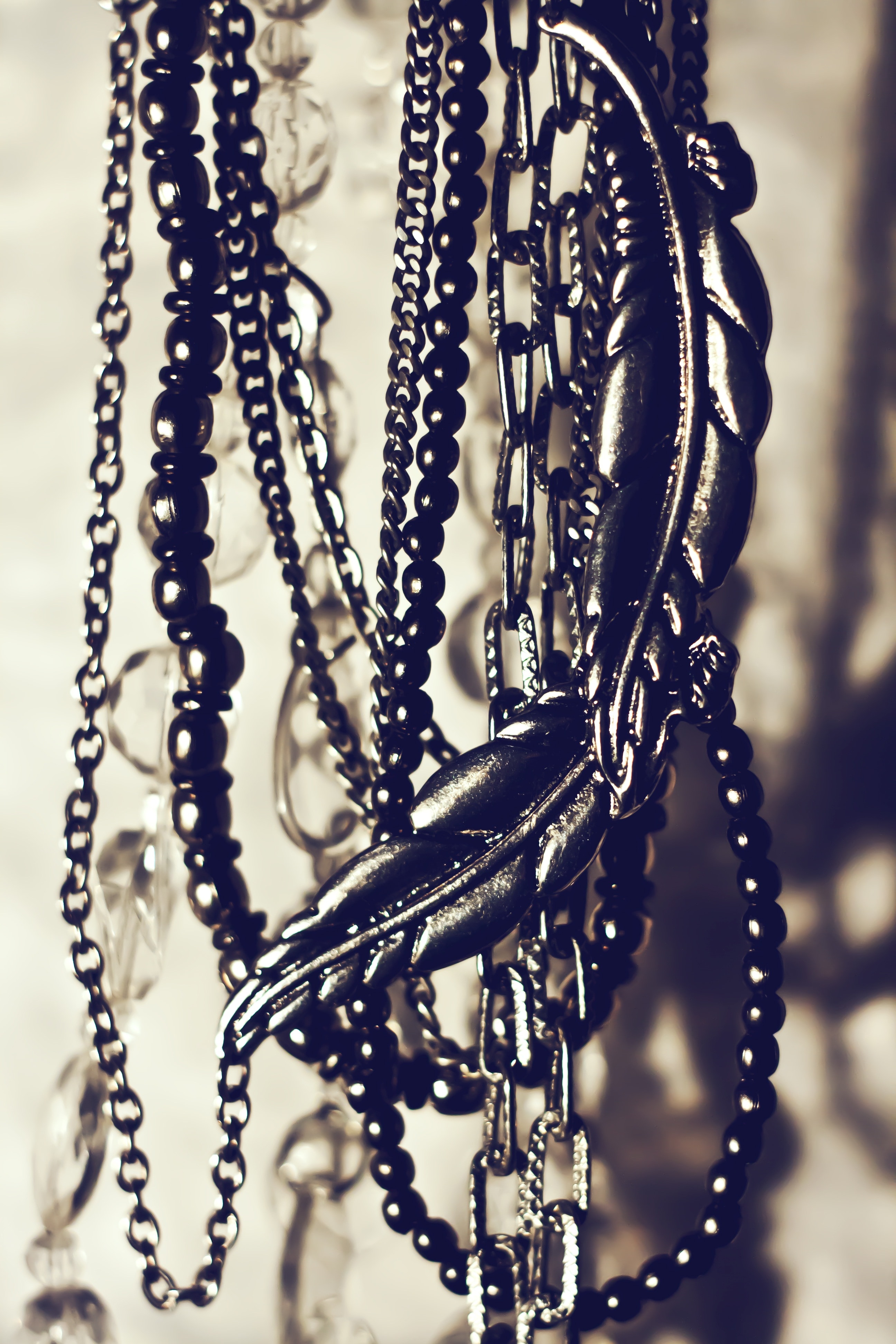 black beaded and silver chained necklace