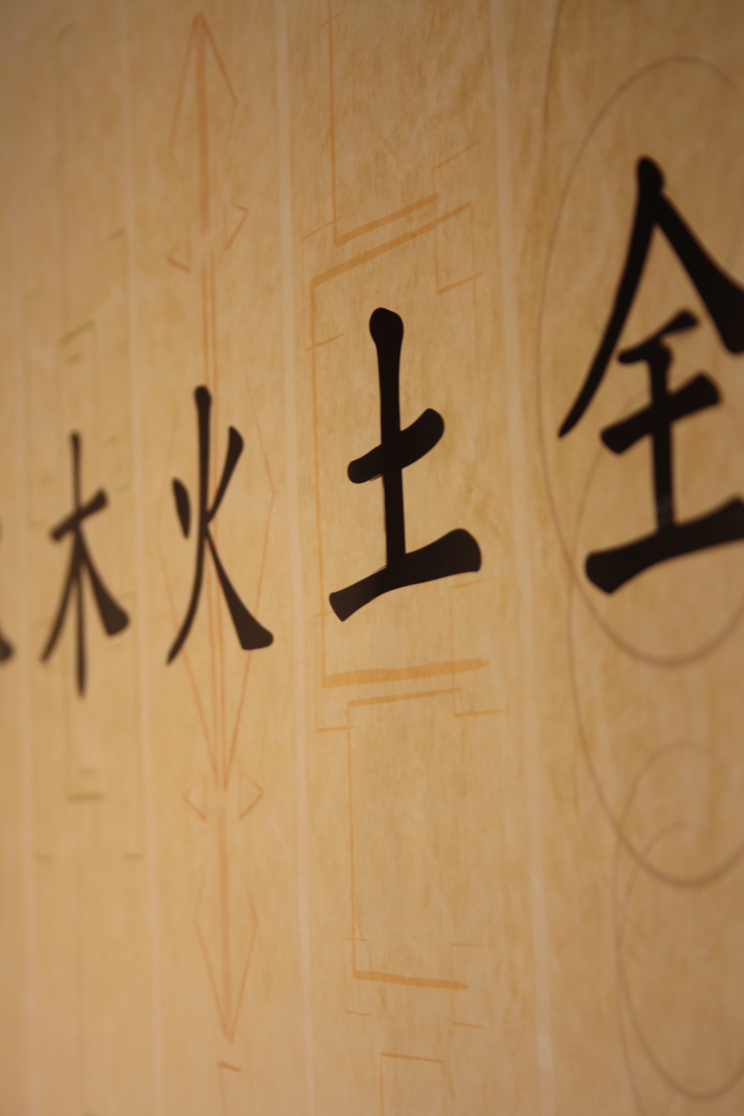 kanji script printed on beige textile