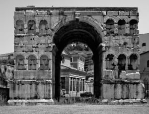 grayscale photo of arch gate thumbnail