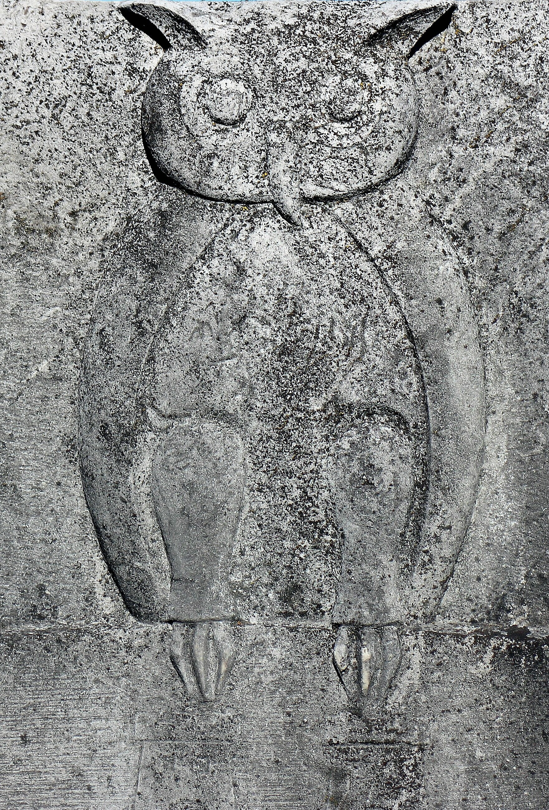 gray stone with embedded owl