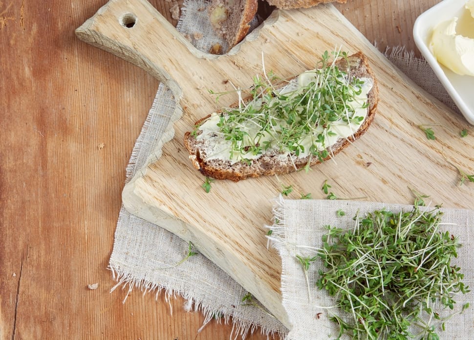 Green, Food, Bread, Cress, wood - material, cutting board preview