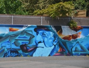 Mural, City, Wall, Set Designer, blue, full length thumbnail