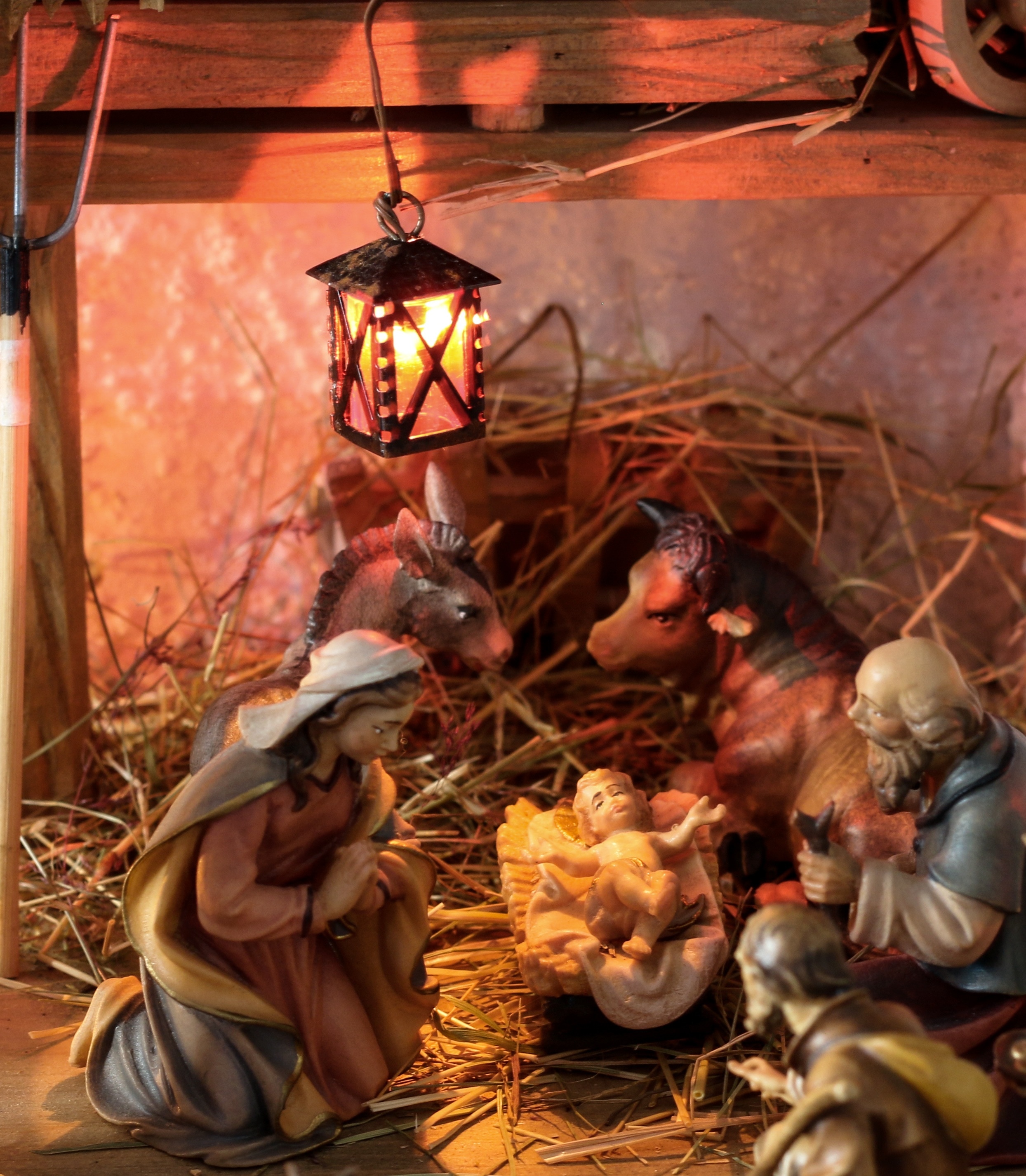 Crib, Christmas, Father Christmas, burning, illuminated