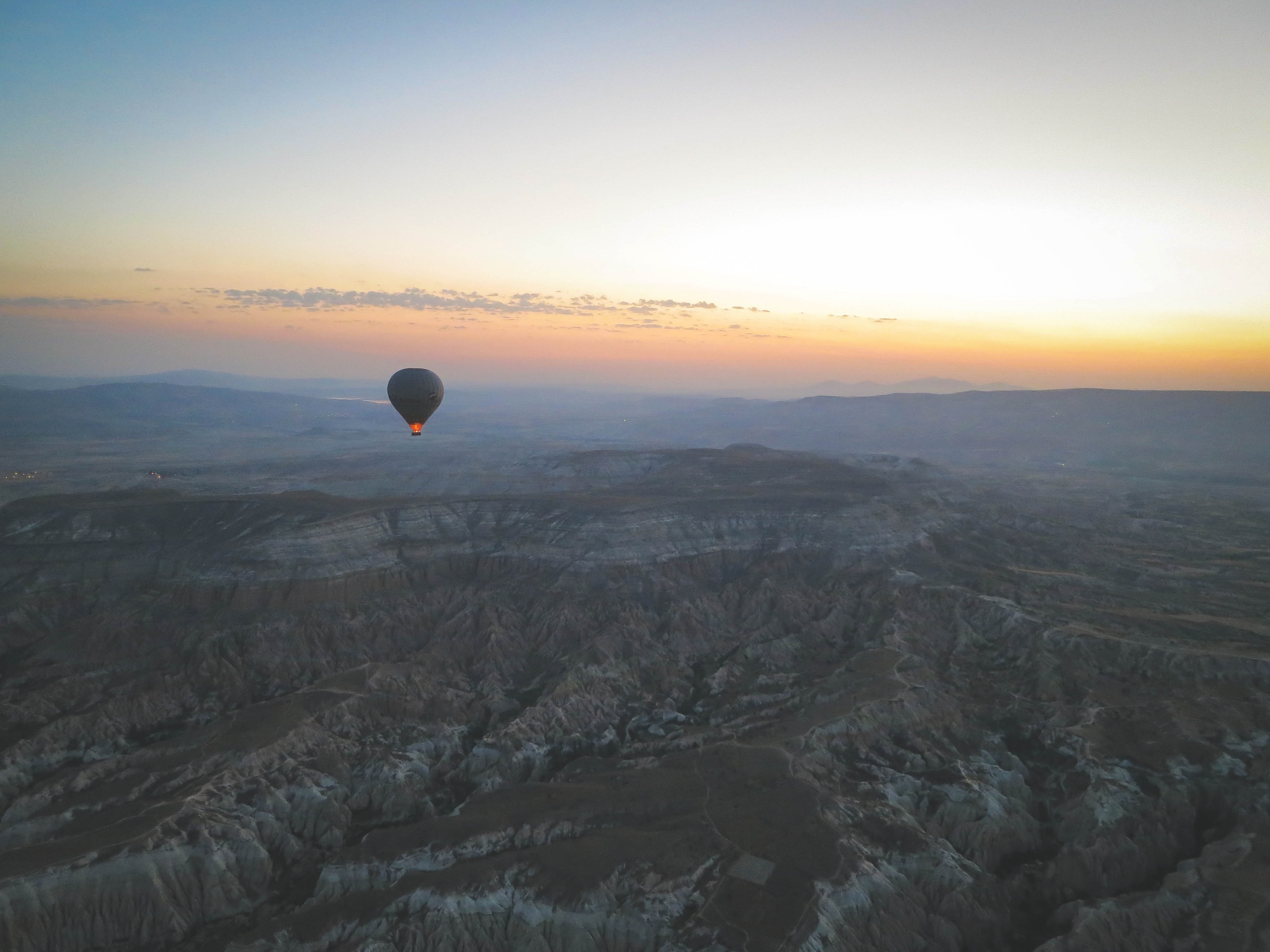 hot air balloon and sunset photo