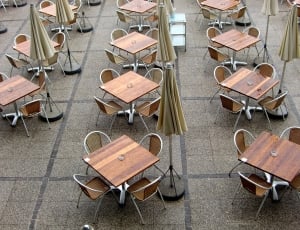 Gastronomy, Dining Tables, Beer Garden, chair, high angle view thumbnail