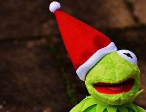 frog wearing santa hat plush toy thumbnail