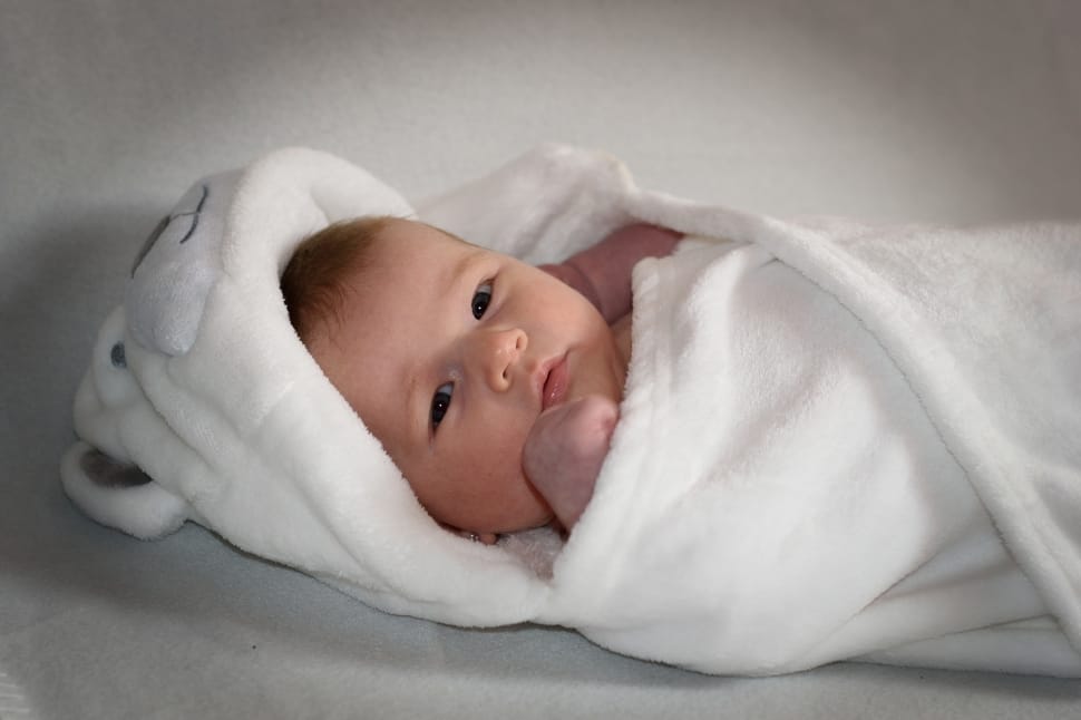 baby's white bear swaddle blanket preview