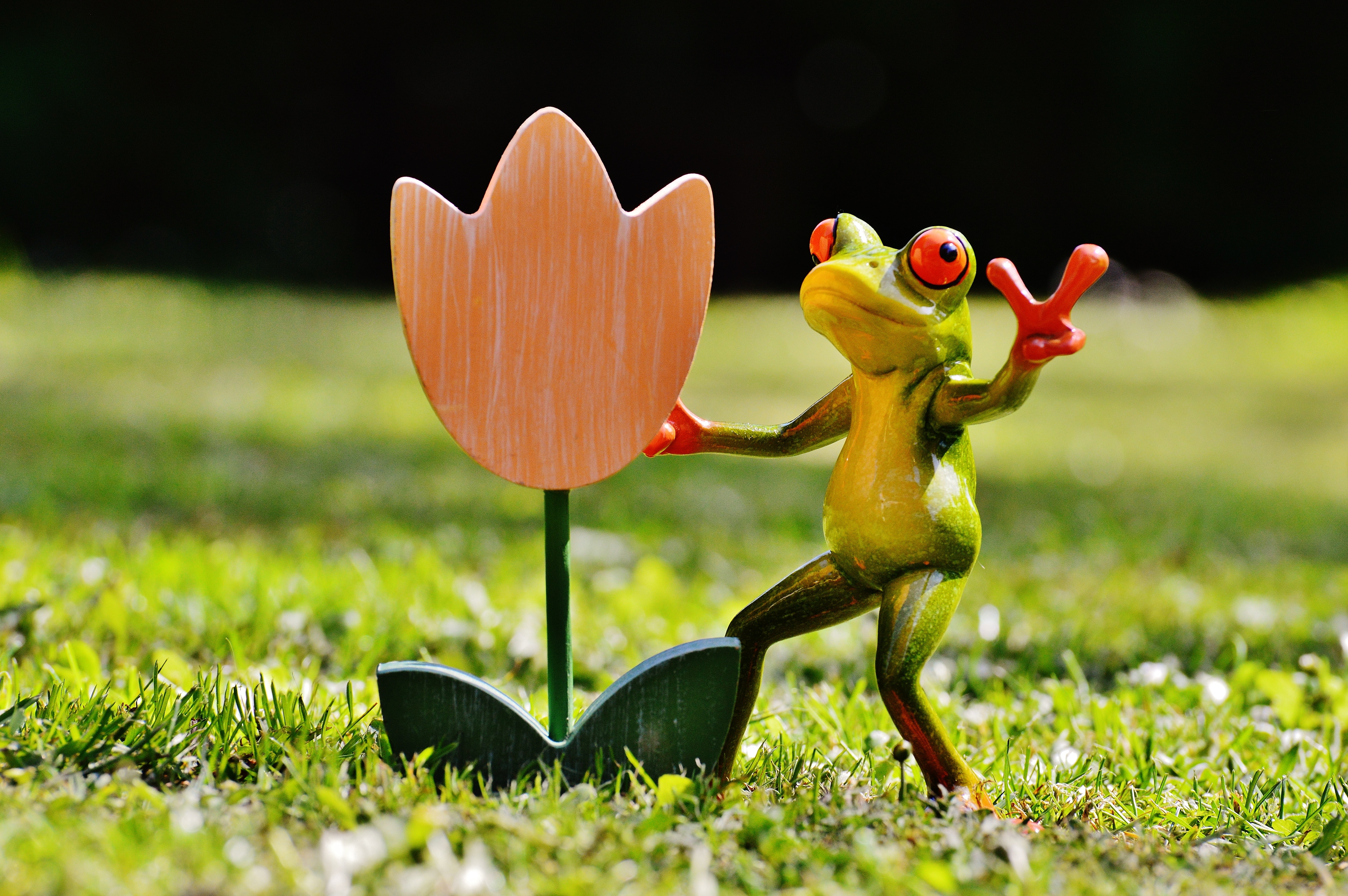 frog holding tulips flower design lawn decor