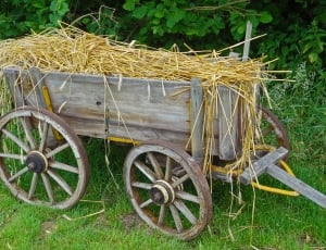brown wooden trolley and hay thumbnail