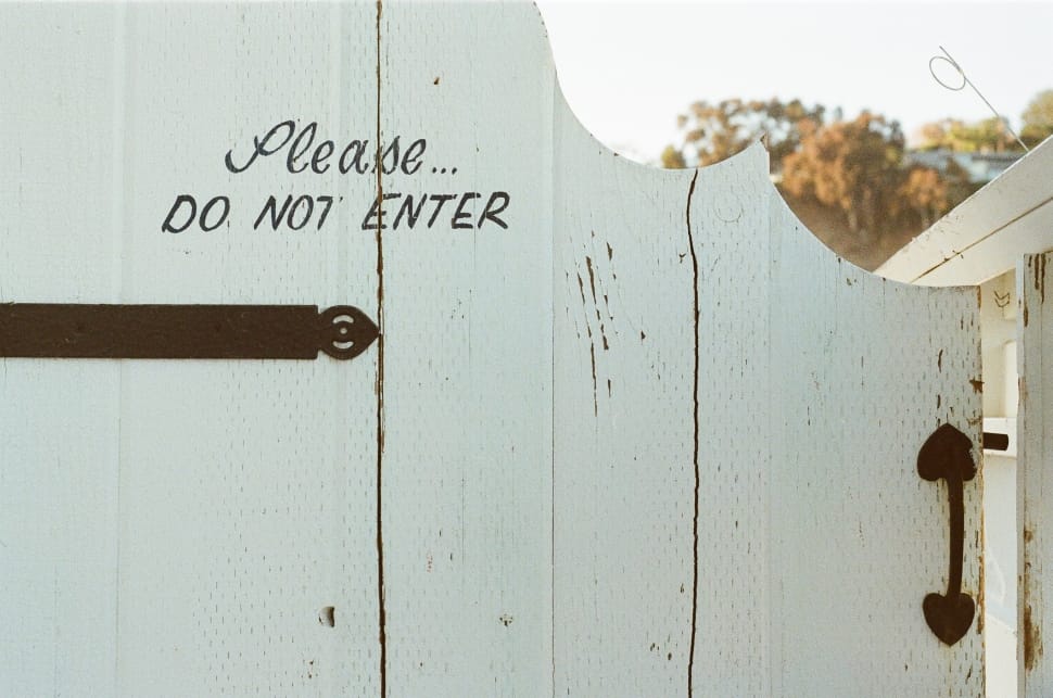 white wooden gate with please do not enter text preview