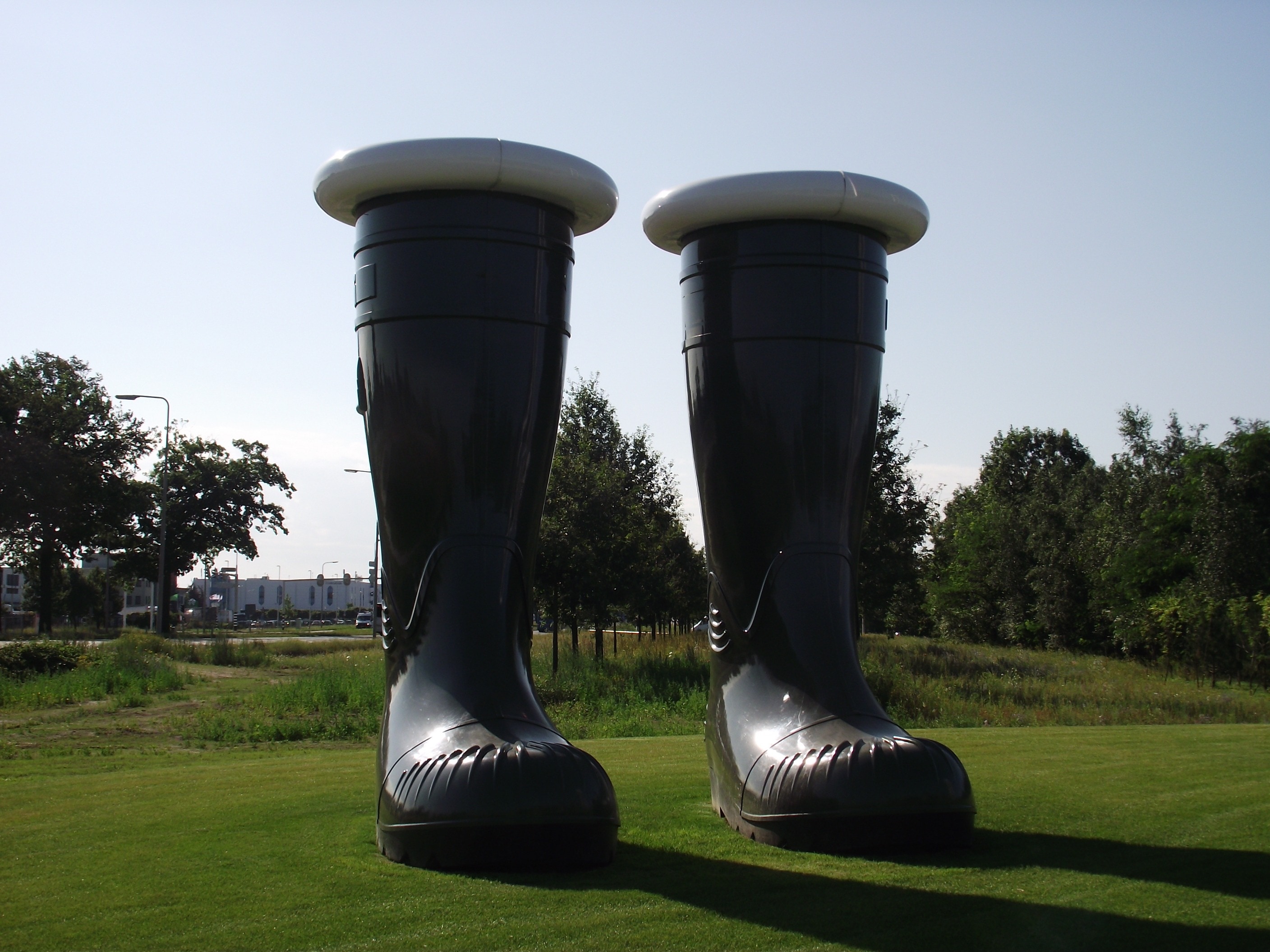 black inflatable rain boots