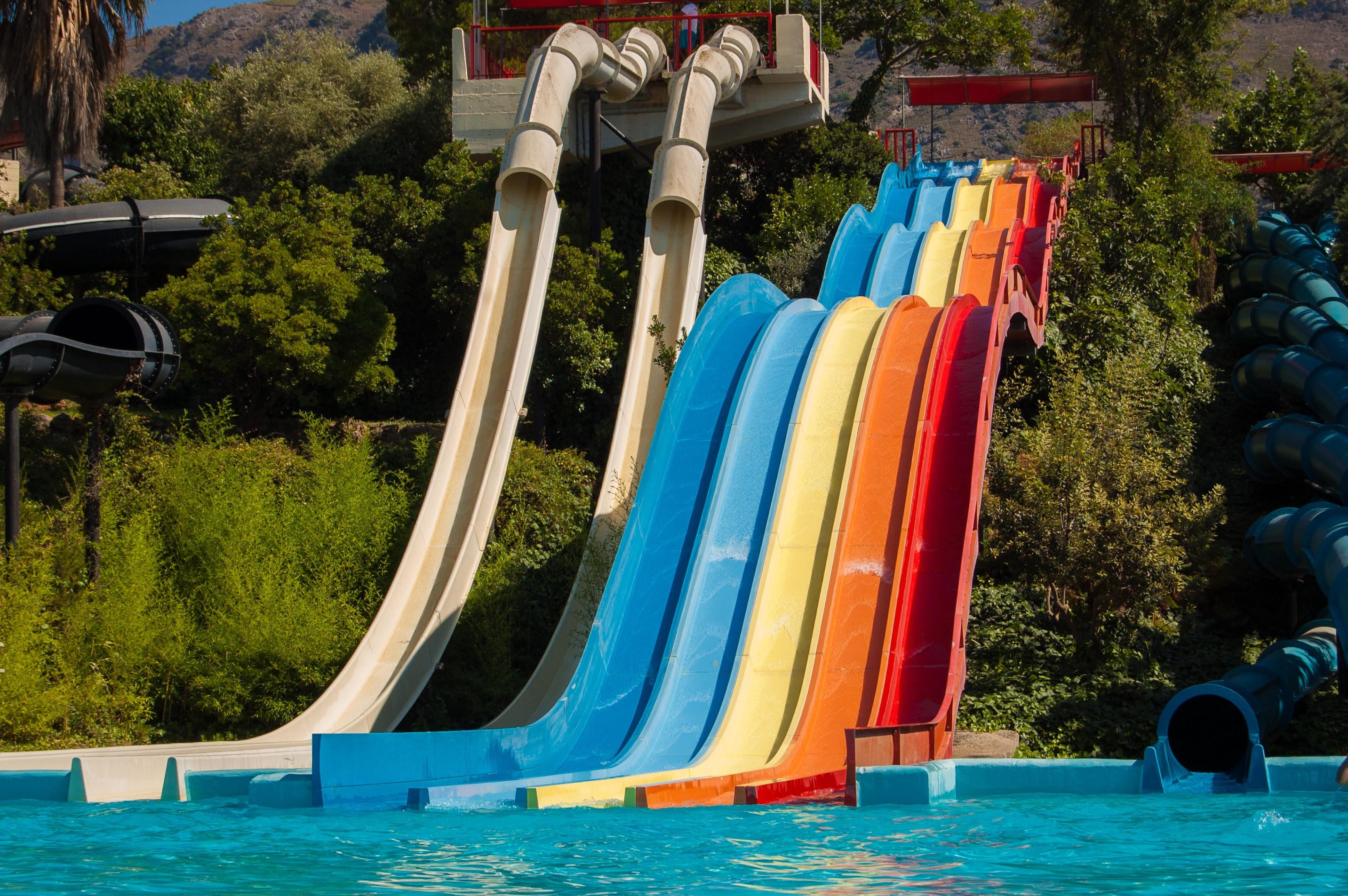 blue yellow orange and red water slide