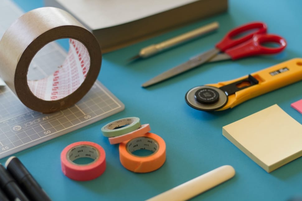 adhesive tapes, scissors, sticky notes and utility knife preview