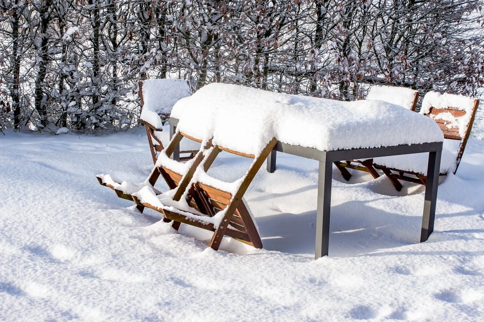 Chairs, Snow, Table, Wood Chairs, snow, winter preview