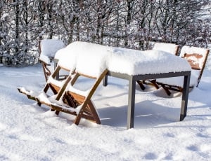 Chairs, Snow, Table, Wood Chairs, snow, winter thumbnail