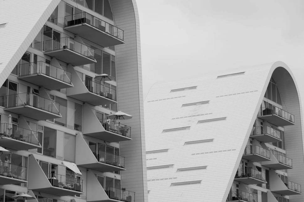 white and gray architectural building grayscale photography preview
