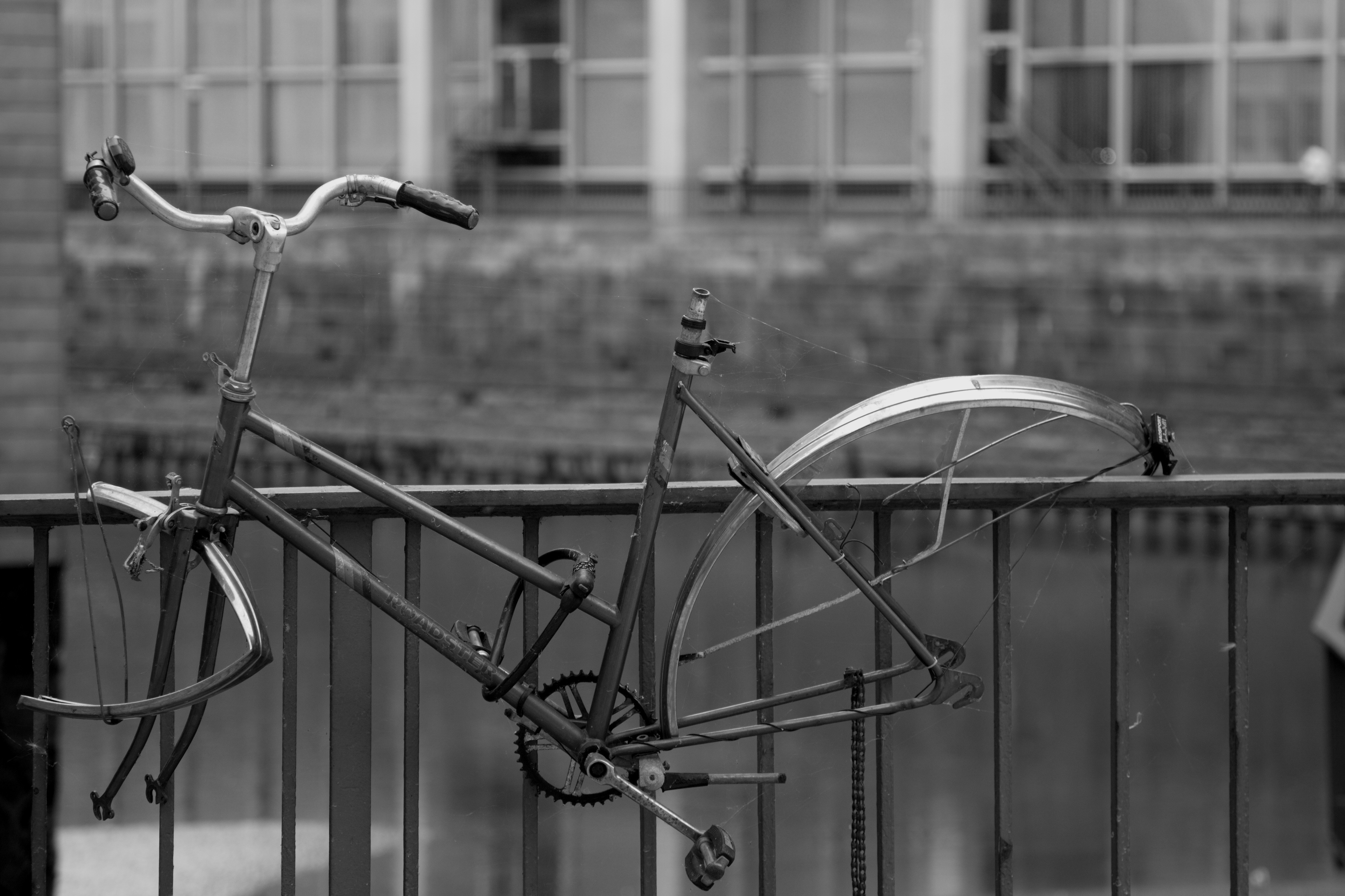 gray scale shot of bicycle frame