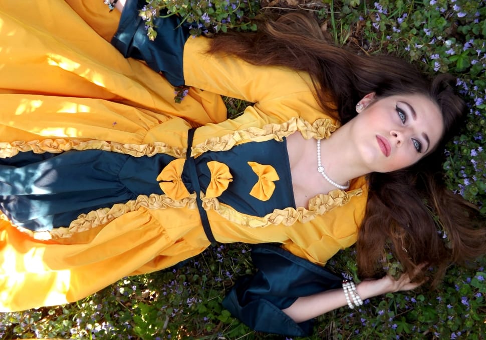 women's yellow and black victorian dress preview