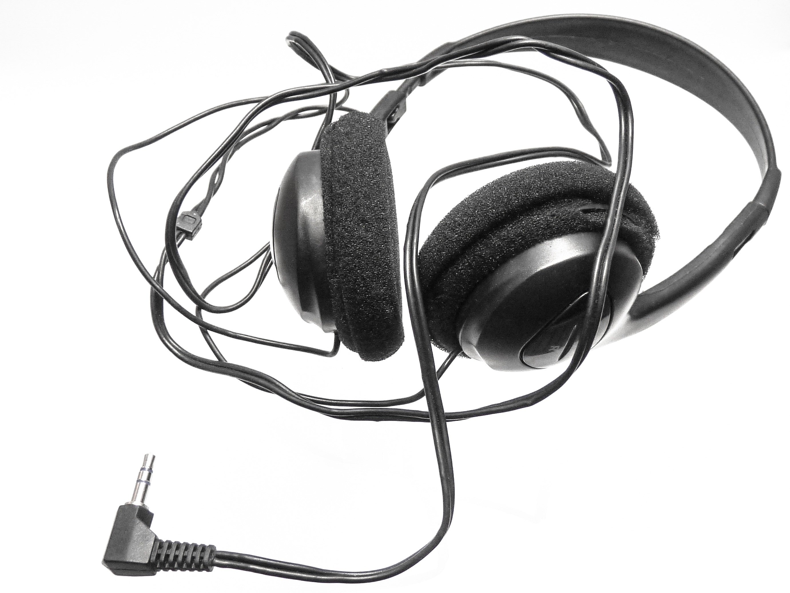 black wired headphones