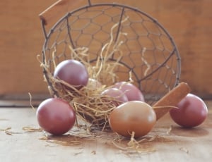 7 poultry egg and black metal basket thumbnail