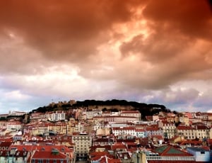 photo of townscape under red cloudy sky during dusk thumbnail