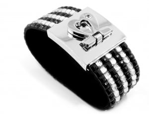 crystal studded black and silver bracelet wrap thumbnail