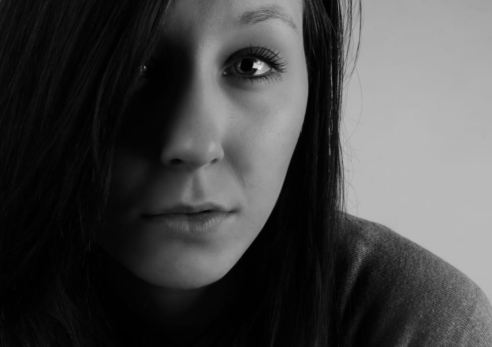 woman face in grayscale photography preview