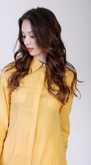 women's yellow collared long sleeve dress thumbnail