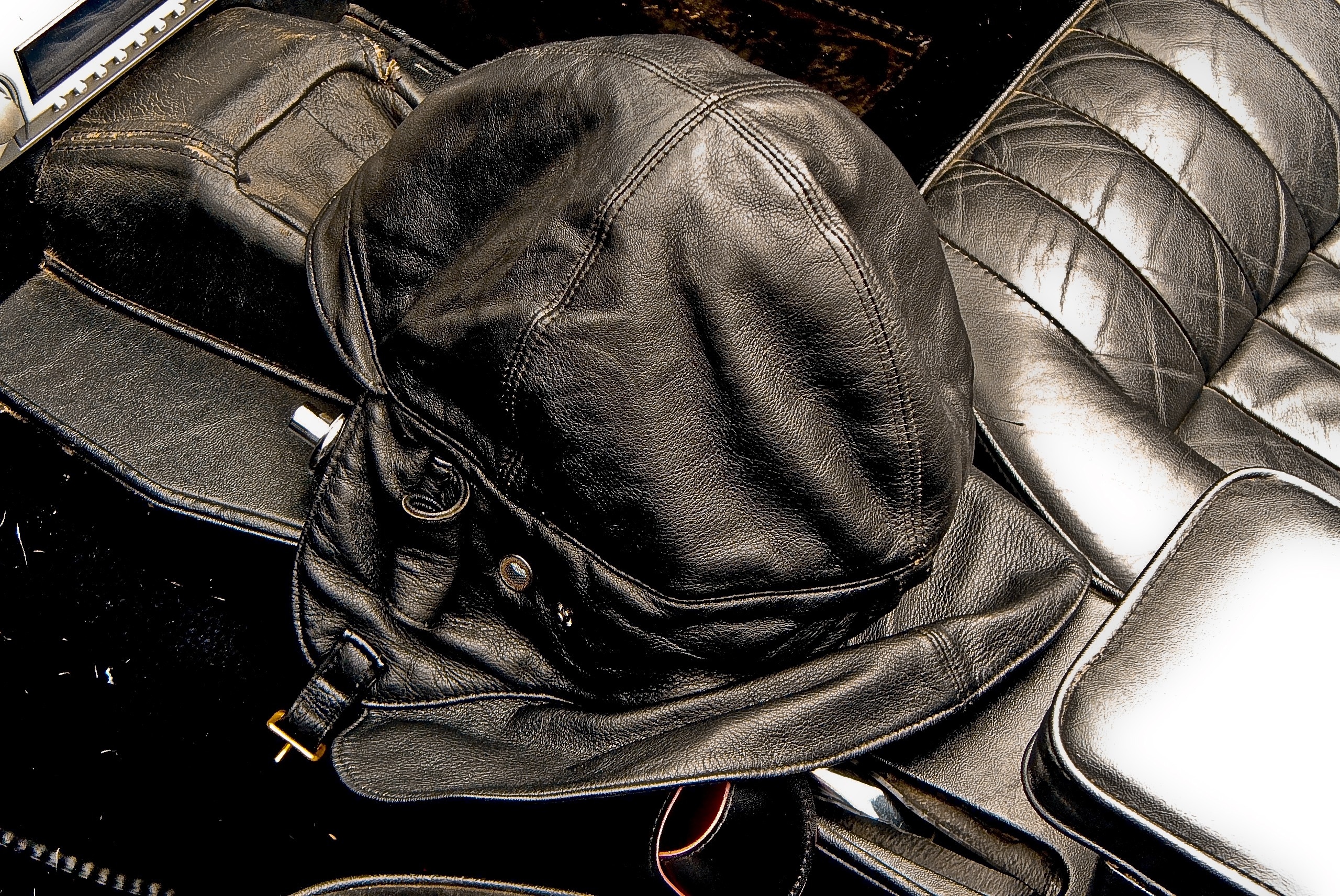 black leather cap