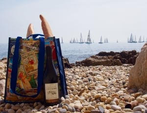 blue picnic basket and wine bottle thumbnail