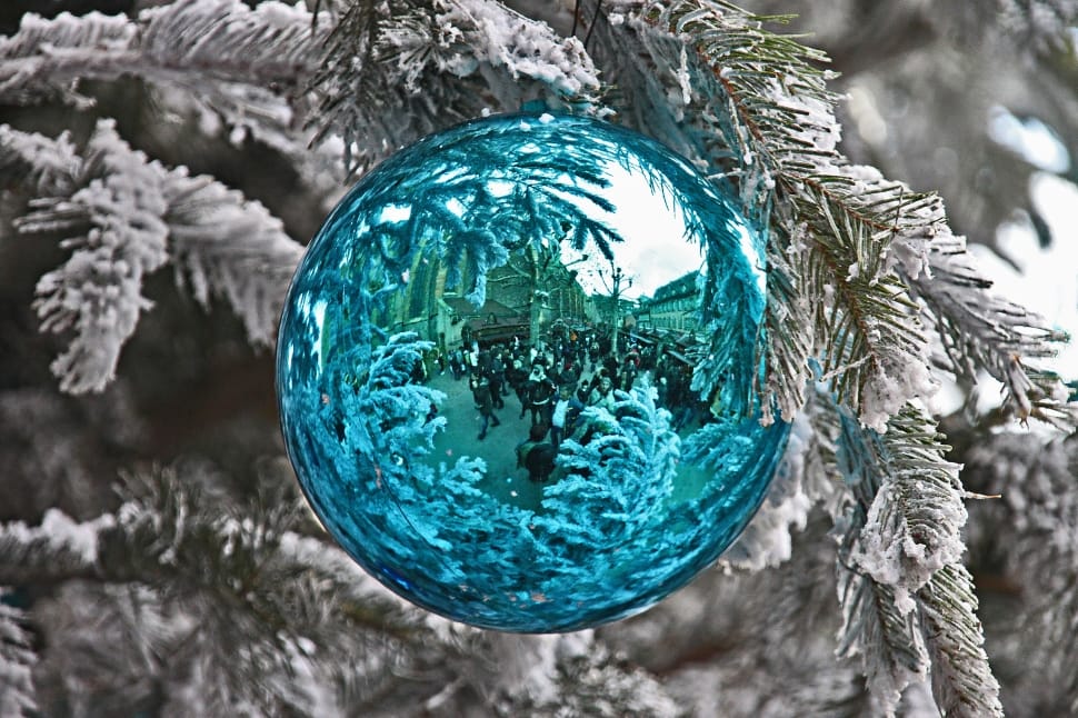 blue Baubles in closeup photography preview