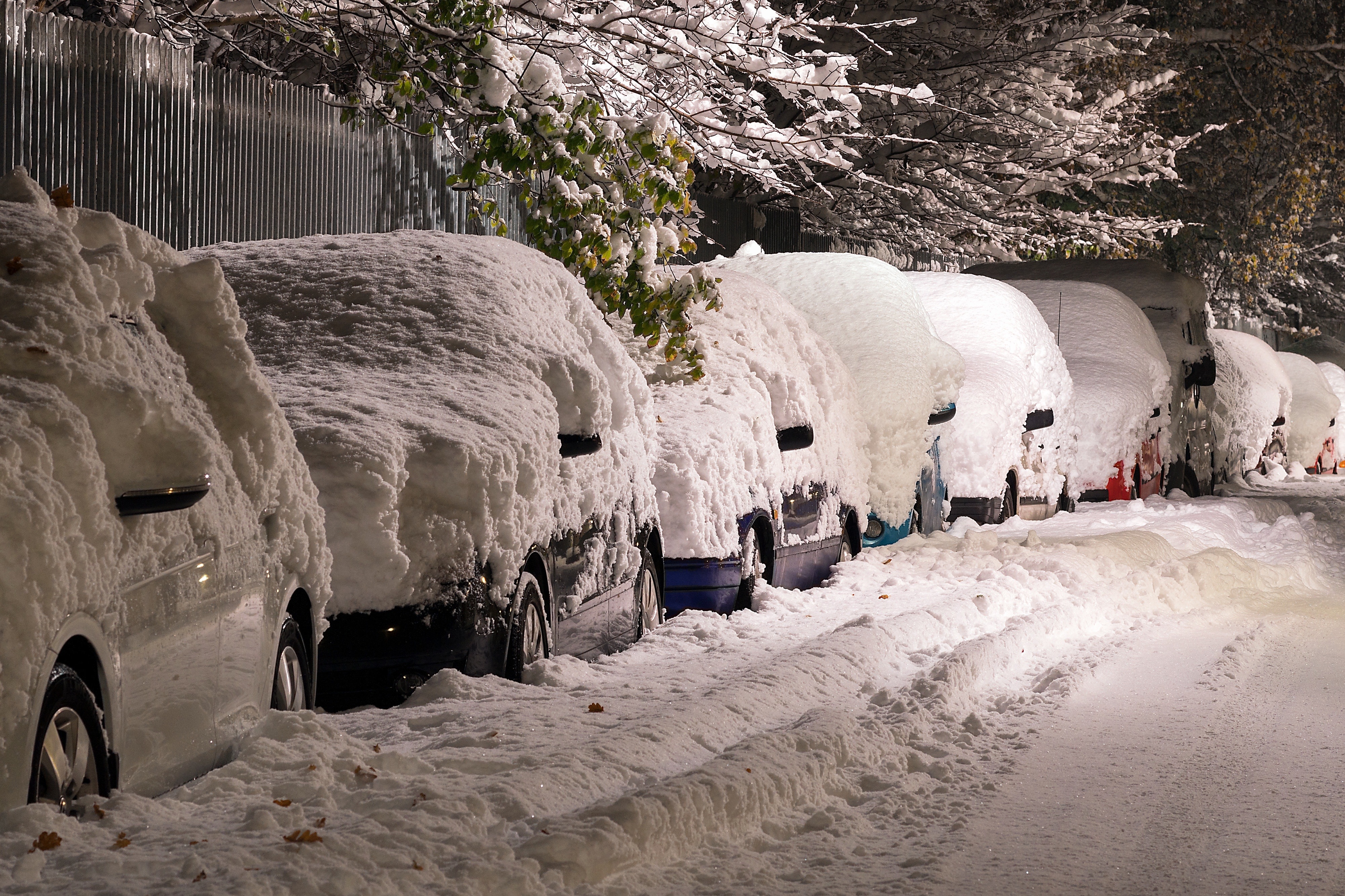 snow covered car lot