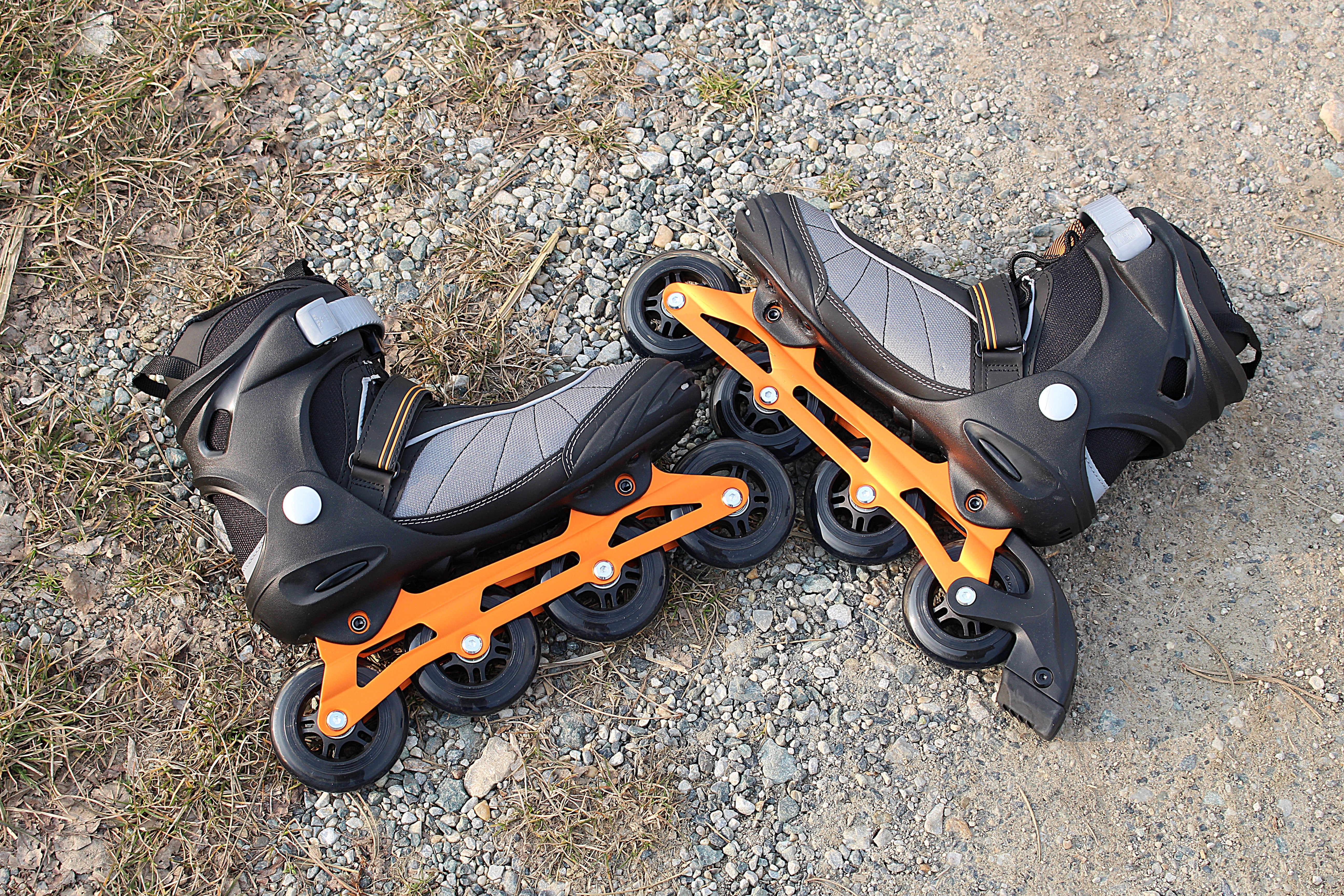 black gray and yellow inline skates