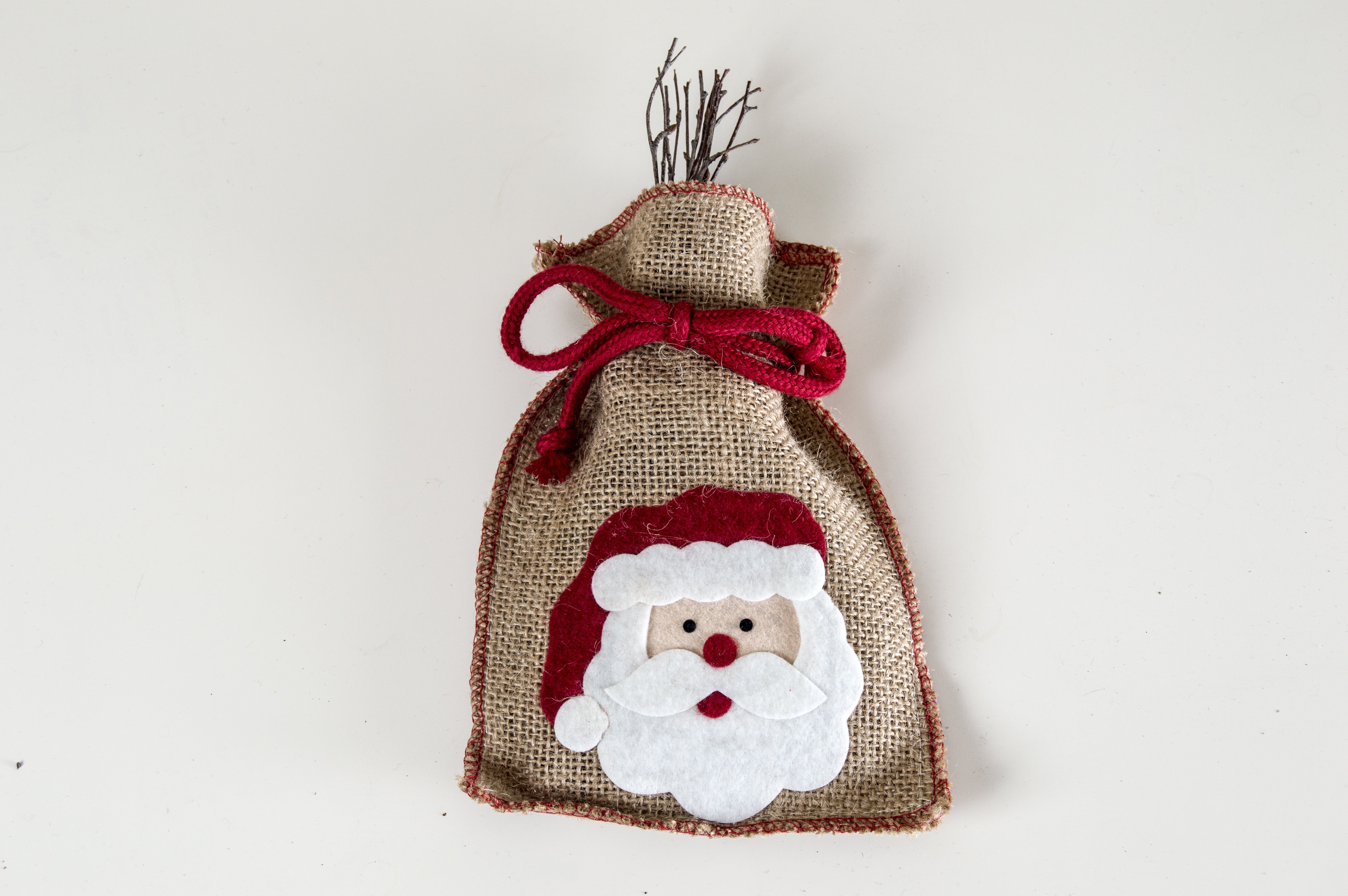 brown white and red santa claus drawstring pouch