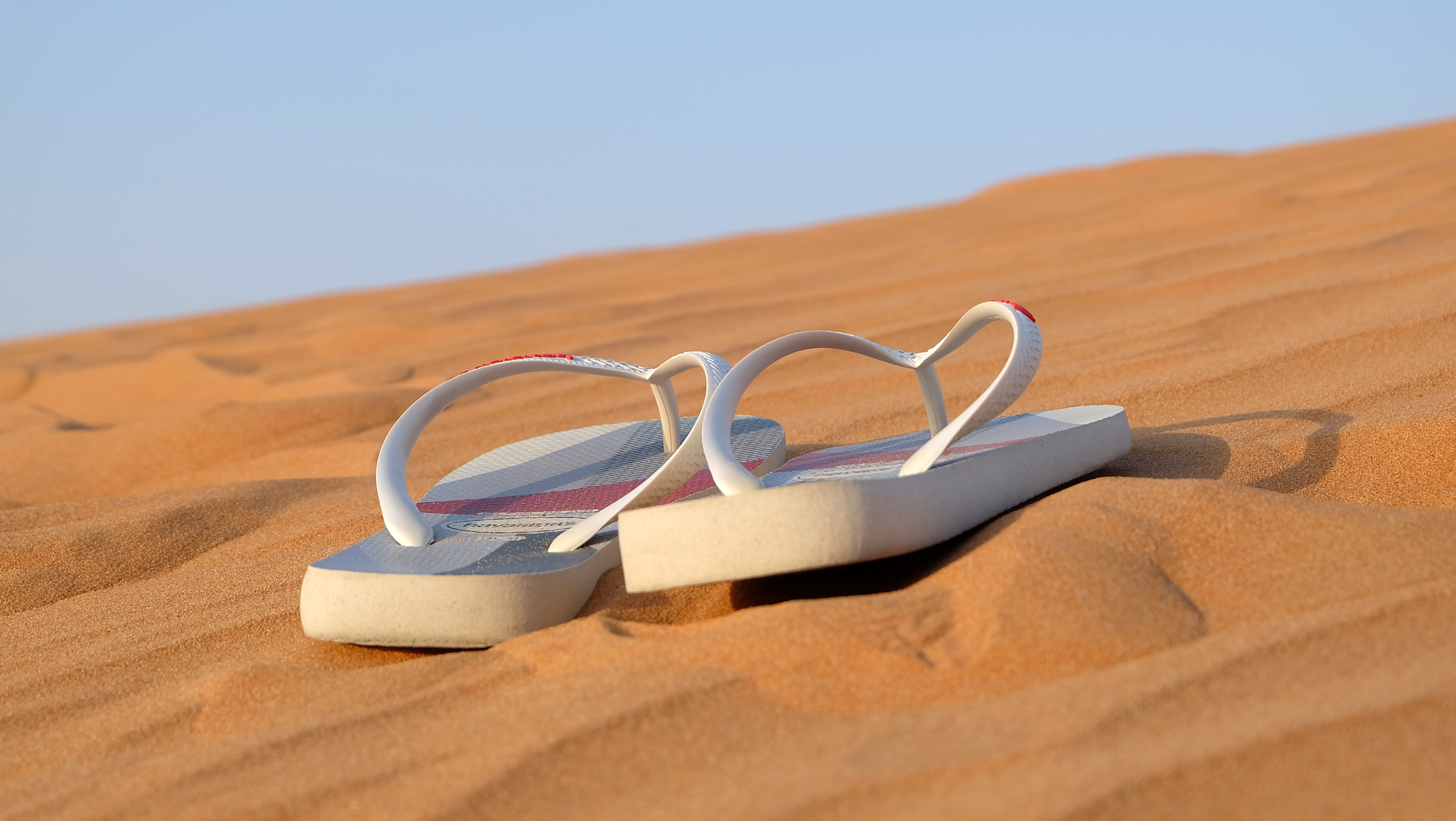 pair of white flip flops