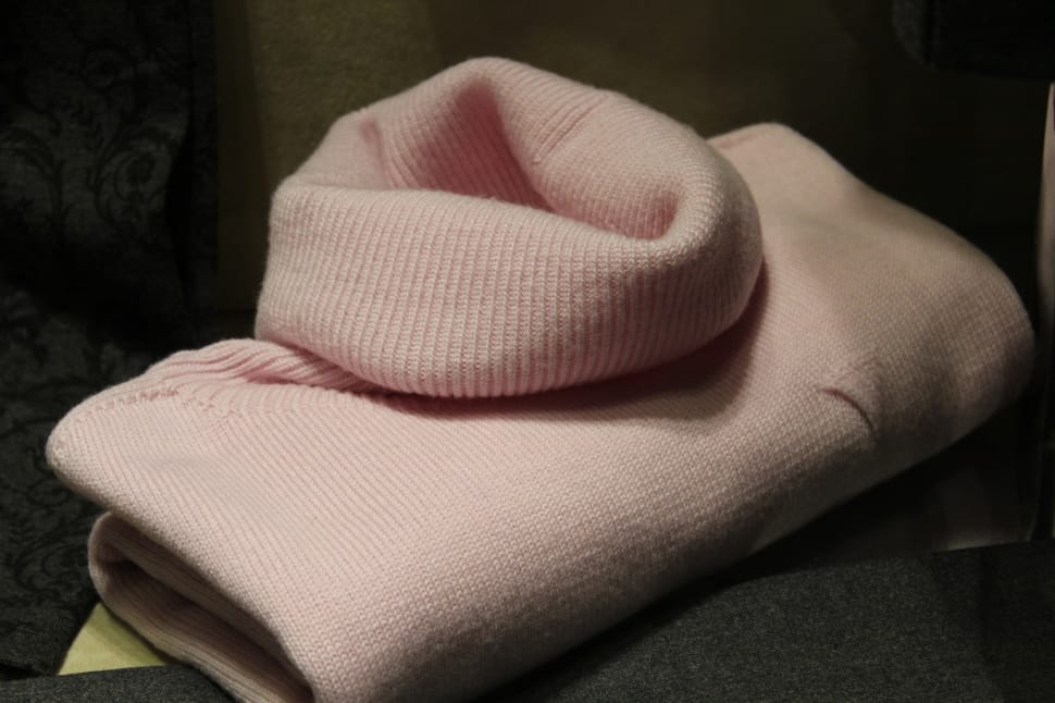 close up photo of pink knit turtle neck top preview