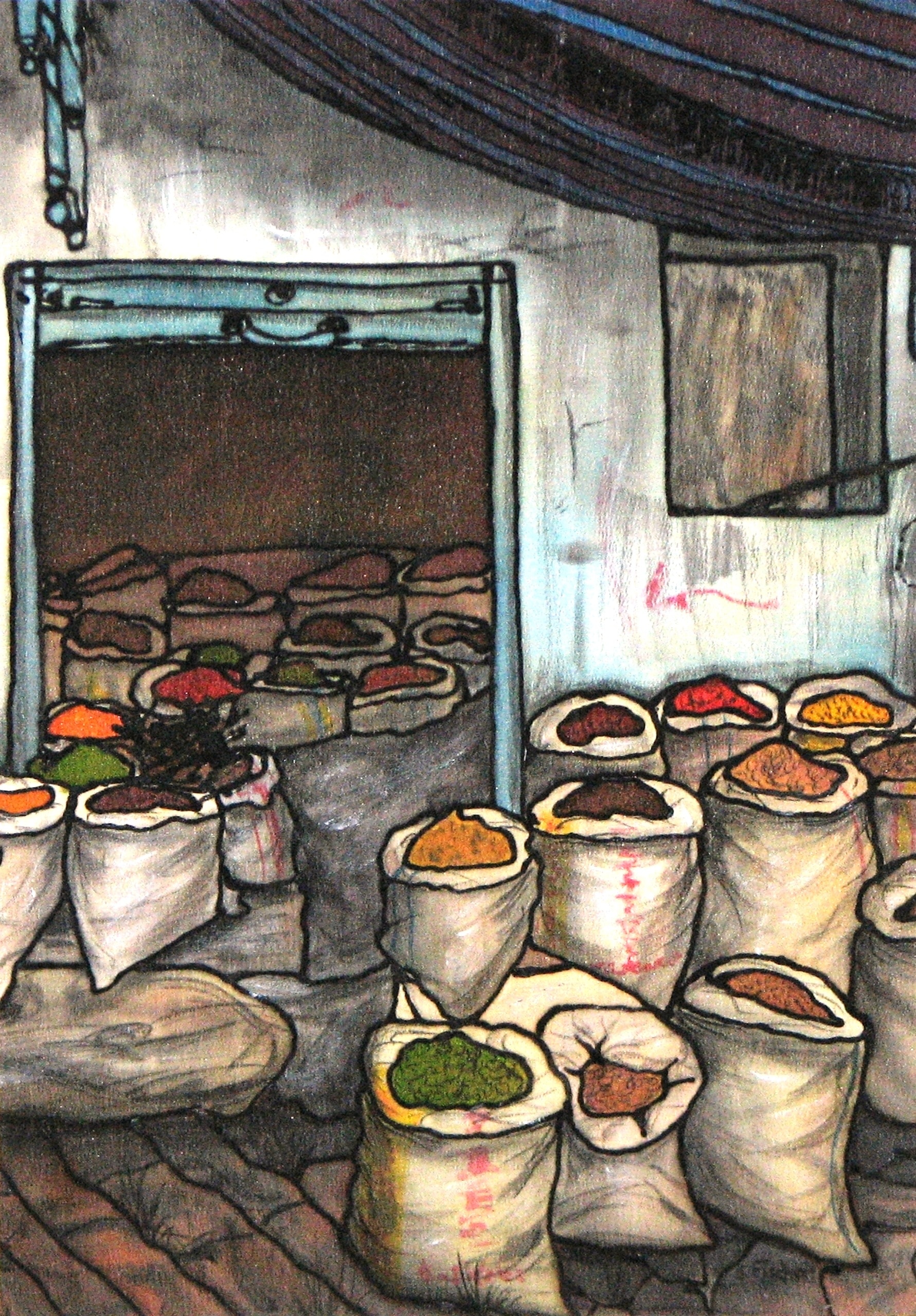 Spices, Silk Painting, Painting, Market, indoors, no people