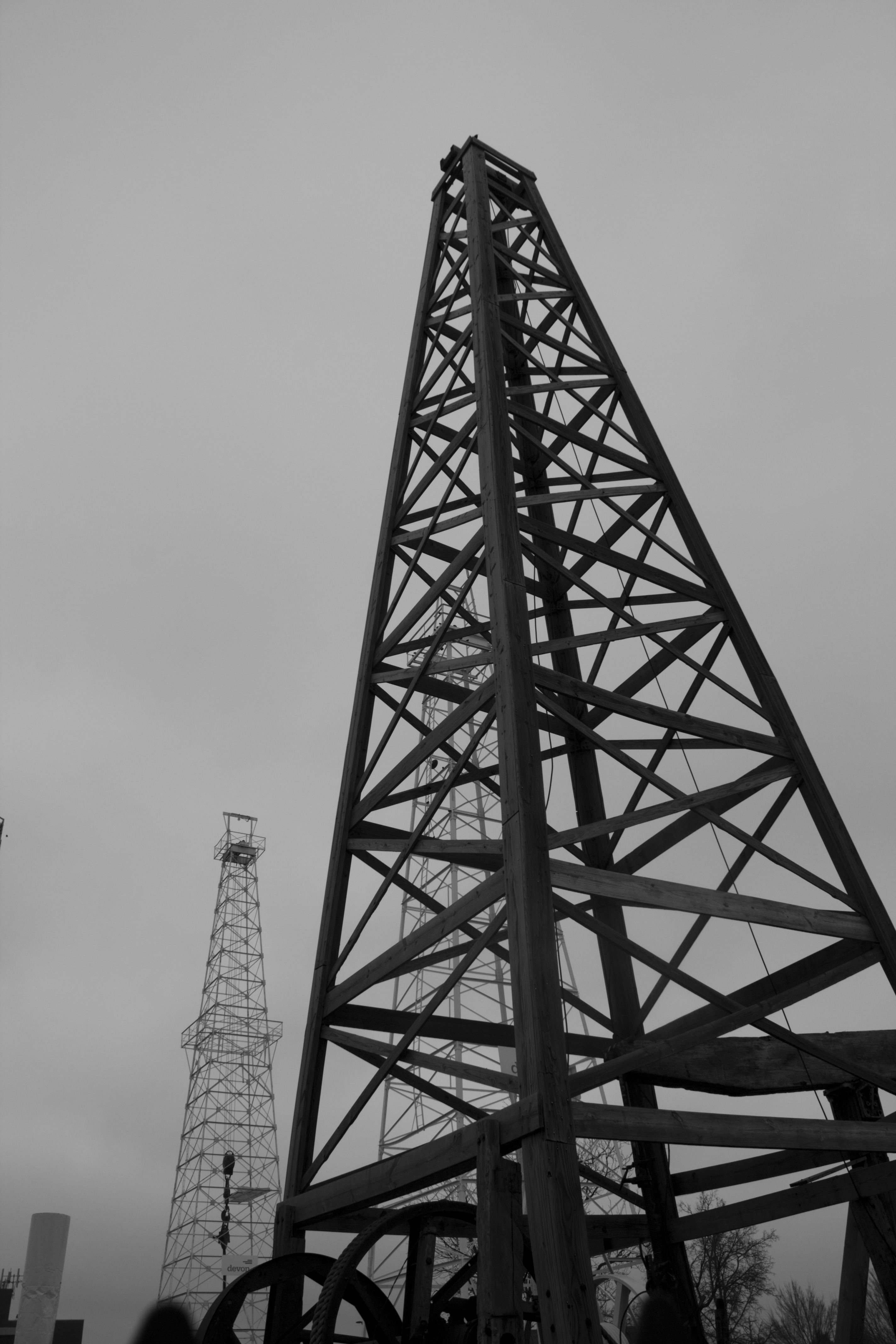 black metal transmission tower