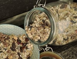 clear glass mason jar filled with oatmeal thumbnail