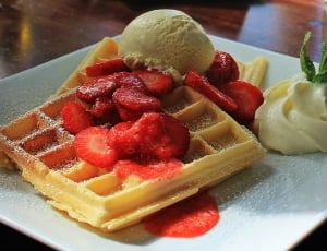 waffle with strawberry on top thumbnail