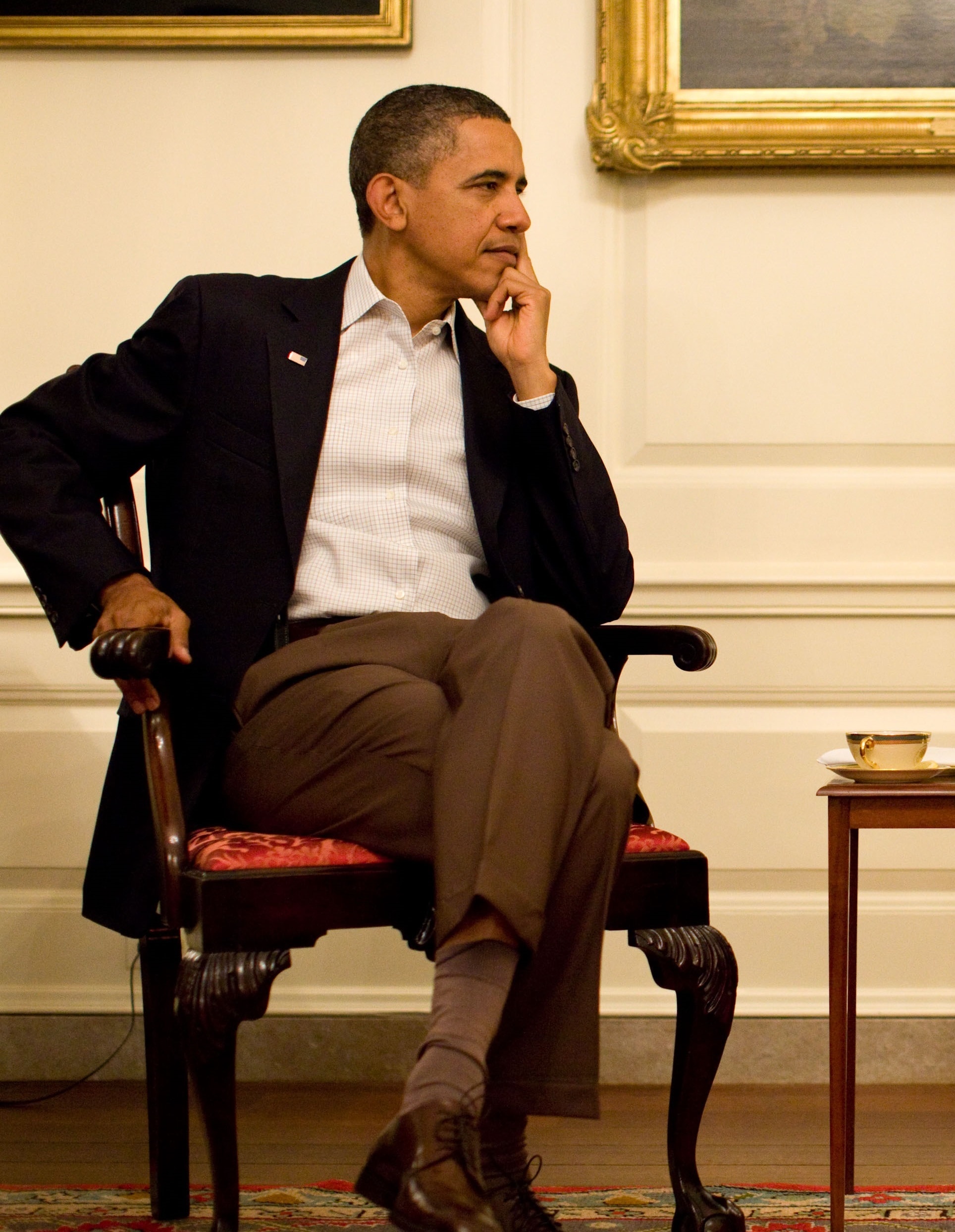 Thoughtful, Barack Obama, 2011, sitting, men